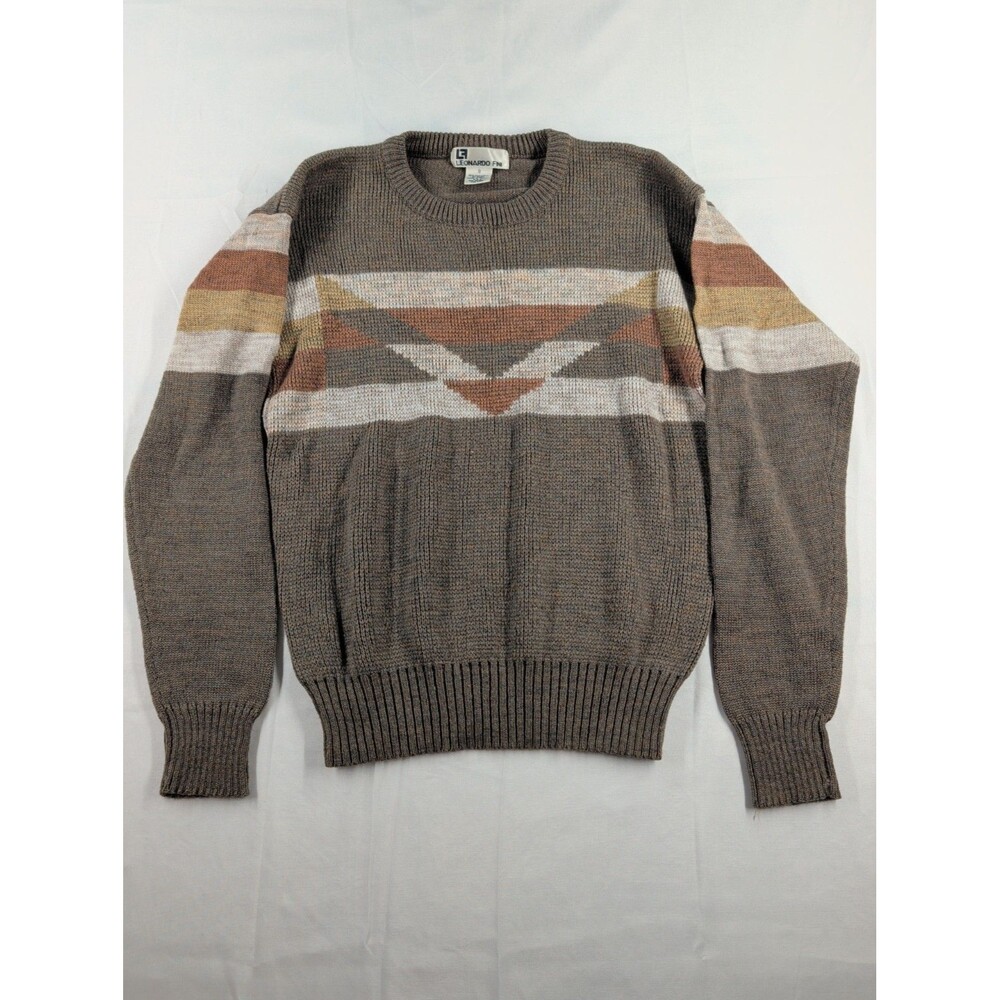 Vintage Leonardo Fini Acrylic Sweater Aztec Style Pattern Small Made In Taiwan